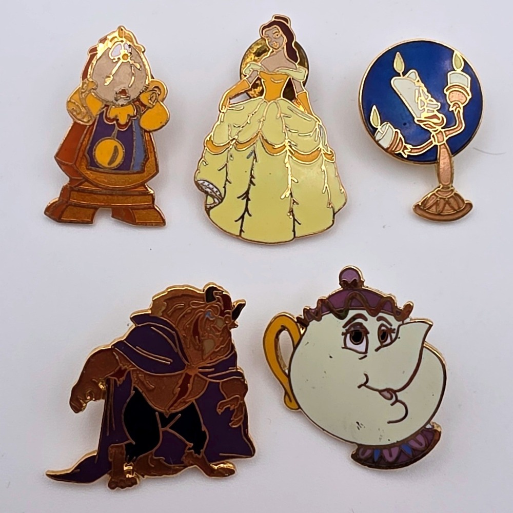 Disney Beauty and the Beast Pin Set OS Multicolor Fair Vintage Taiwan Pin Bundle